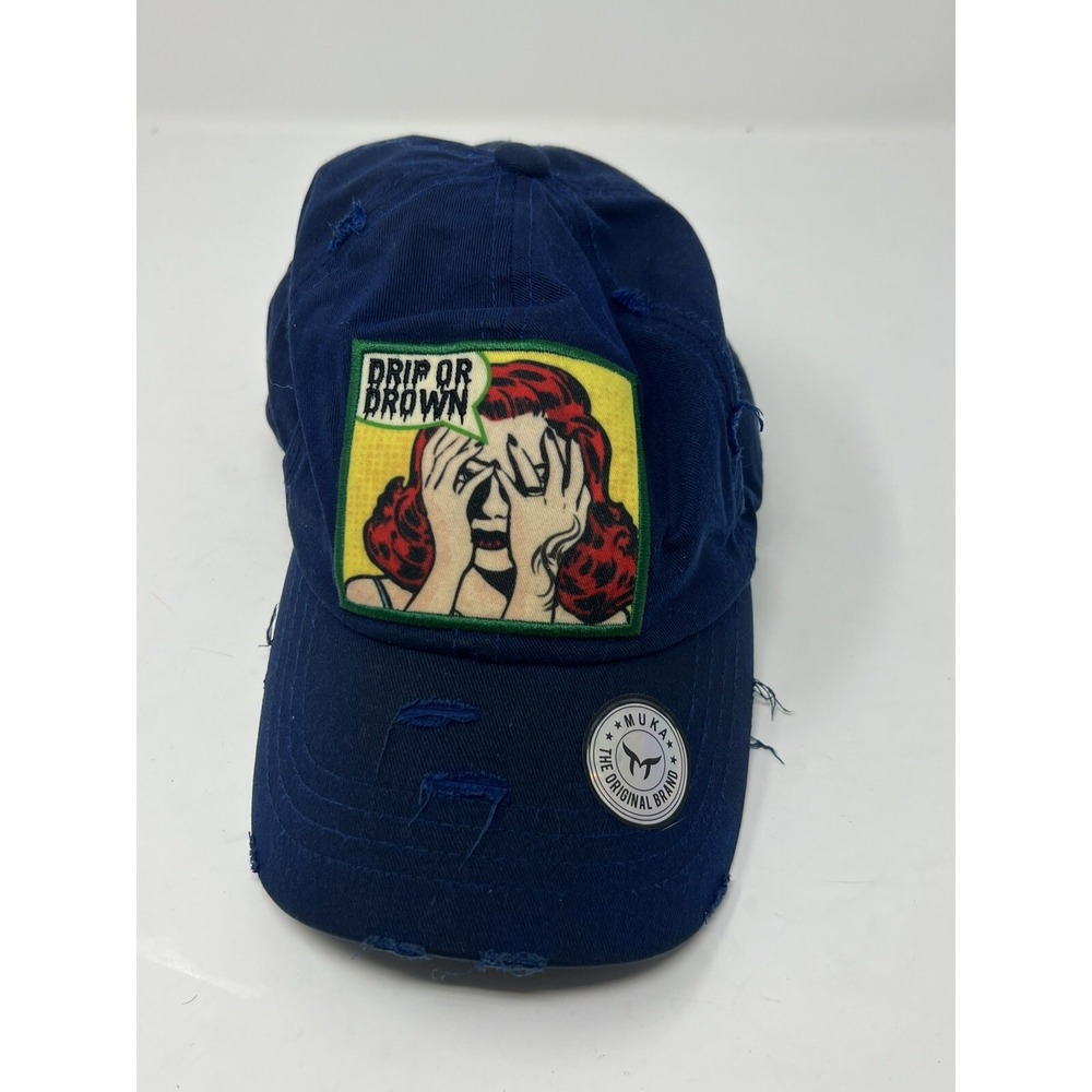 Distressed Muka Cartoon Baseball Hat, Drip or Drown Soft Cap WPCollectibles
